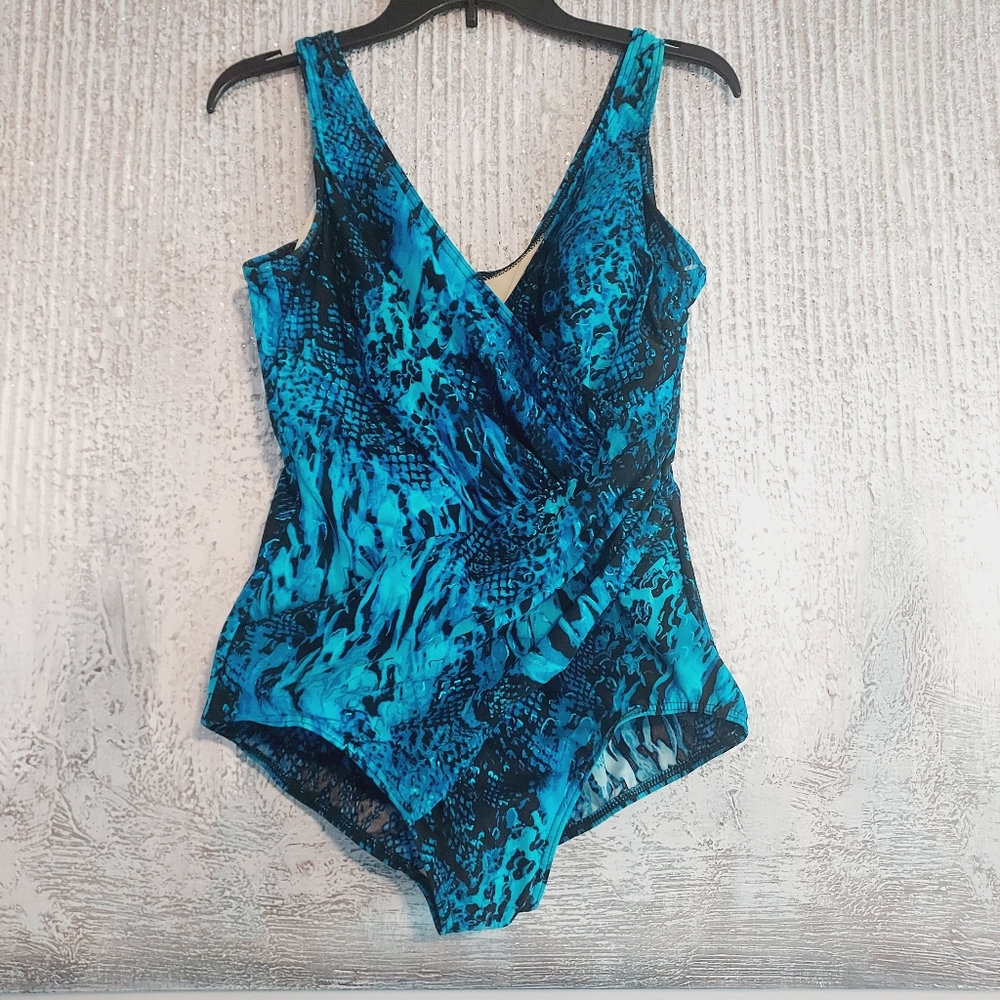 Miraclesuit Blue Patterned One-Piece Swimsuit Sz-… - image 2